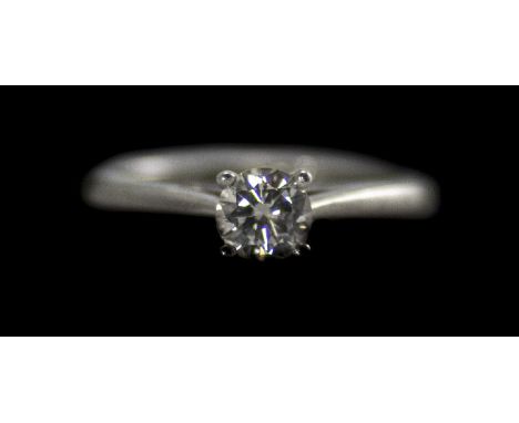 Platinum Set Single Stone Diamond Ring, The Round Cut Brilliant Cut Diamond of G. Colour and S1 Clarity. Diamond Weight 48 pt