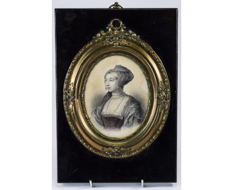 A Coloured Print of a Victorian Lady In a Copper Mount on an Ebony Frame 10 x 7 Inches. 