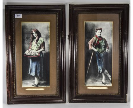 Pair Of Colour Prints. Titled "The Flower Girl" and "The Crossing Sweeper" in Original Period Frames. Each Print 13 x 22 inch