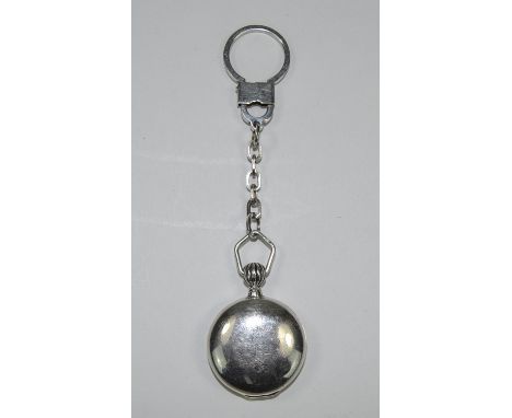 A Silver Combined Hinged Circular Locket and Key Ring, Marked 925 Silver. 4.75 Inches In Length. Excellent Condition. 