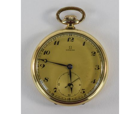 Omega - Fine Slim line Gold Plated Keyless Open Faced Pocket Watch. c.1930's. Champagne Dial, Guaranteed to be 20 Mirons Thic