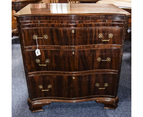 Late 19th Early 20thC Mahogany Chest Of Drawers, Serpentine Fronted With Three Graduating Long Drawers Over A Brush Slide Bet