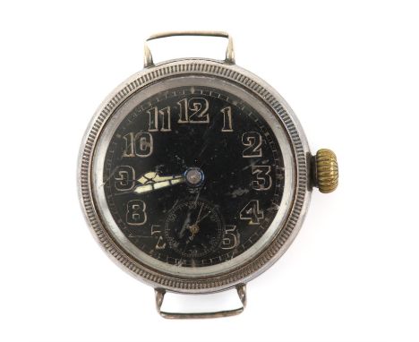 A Gentleman's silver cased wristwatch, the unsigned black dial with Arabic numeral hour markers and minute track, subsidiary 