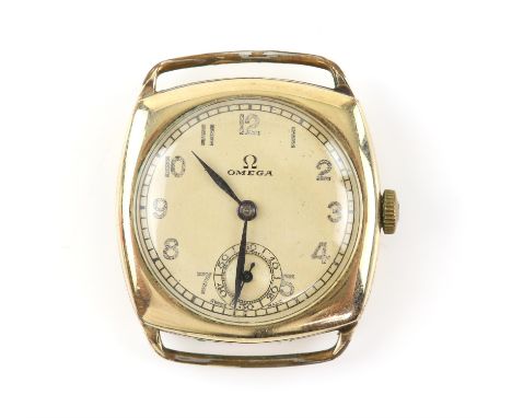 Omega Gentleman's gold plated wristwatch, the signed dial with Arabic numeral hour markers, railway minute track and subsidia