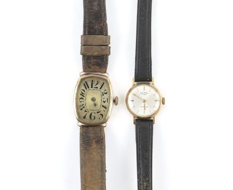 Two gold cased wristwatches, including a ladies' Rotary watch, with a round silvered dial with baton hour markers, in a 9 ct 
