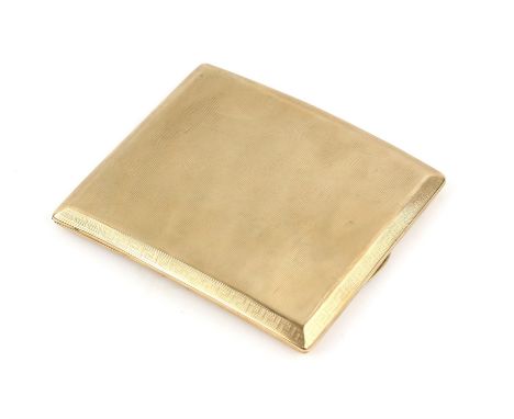 Art Deco 9 carat gold engine turned cigarette case, 9 cms x 8cms, 102 grms