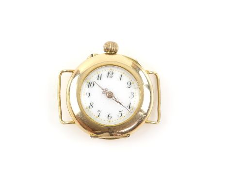 Vintage ladies wristwatch, white enamel decorative dial, with Arabic numerals, in a gold case, stamped 14 ct, with red guillo