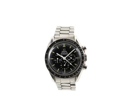Omega A Gentleman's Reference ST145022-78 speed master Moon watch stainless steel chronograph wrist watch, the black bezel wi