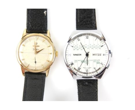 Omega Geneve, a gentleman's gold wristwatch, signed dial with baton hour markers and subsidiary seconds dial, fitted with a s