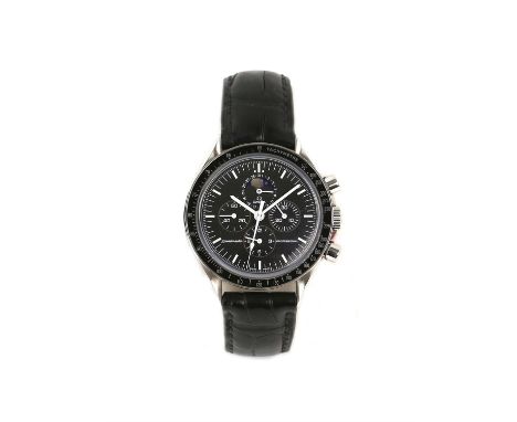 Omega A Gentleman's reference 38765031 stainless steel speed master professional moon phase chronograph wristwatch, the signe