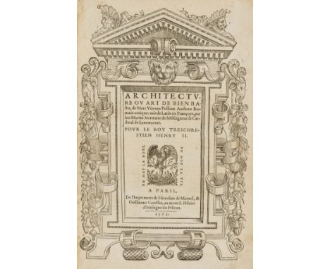 Vitruvius Pollio (Marcus) Architecture ou Art de Bien Bastir, translated by Jean Martin, second edition in French, title with