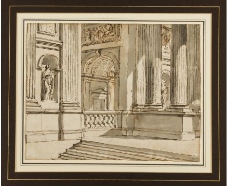 Adam (Robert, 1728-1792), Attributed to. Three sheets of vaulted interiors, architectural facades and capriccio, pen and brow