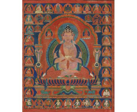TANGKA REPRÉSENTANT LE PORTRAIT DE KANHATIBET CENTRAL, MONASTÈRE DE NGOR, VERS 1600 Distemper on cloth; with original blue cl