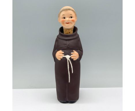 Friar Tuck, clad in a brown robe with a white belt rope, holds his hands gently against his stomach. Goebel backstamp. Marked