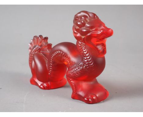 A Lalique France red frosted glass model of a dragon, 4" longCondition:No visible damages. 