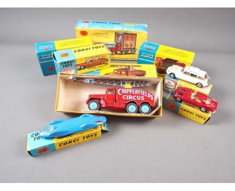 A Corgi die-cast model "Chipperfield's Land-Rover with Elephant cage on trailer" N' 19, two Chipperfield's Circus Cage N' 112