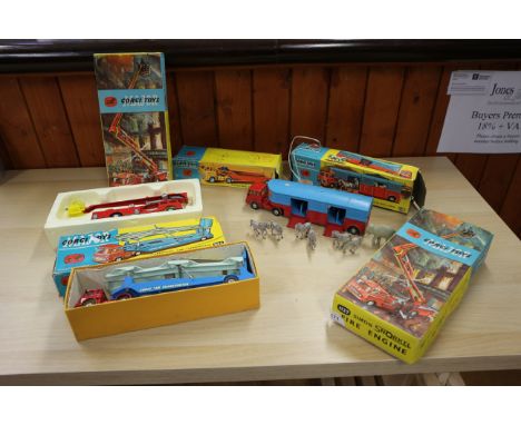 Two Corgi Major die-cast model Simon Snorkel fire engines N' 1127, a "Carrimore" car transporter with "Bedford" tractor unit 