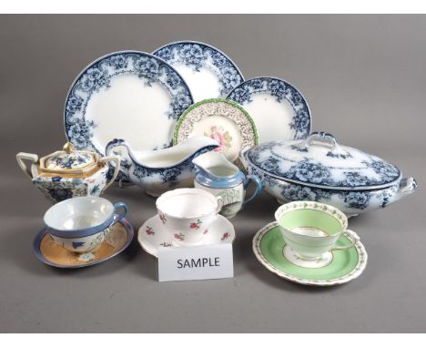 A Meakin "Normandy" pattern part dinner service, a Myott "Princess Elizabeth" part teaset and dinner table china,&nbsp;a Spod