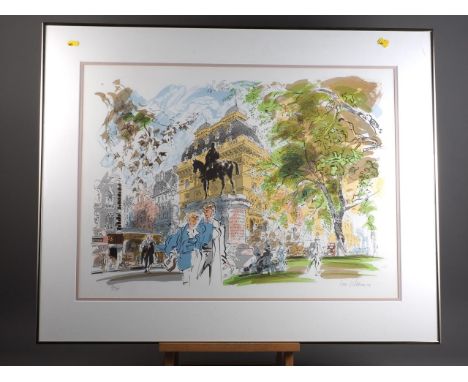 Harold Ian Ribbons: a signed limited edition lithograph, "Victoria Station", 182/195, in silvered frame 