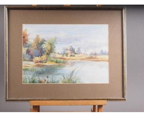 A mid 20th century watercolour, Ravi River? with palace, 9 1/2" x 13 1/2", in strip frame and T Way, 1914: a lithograph study