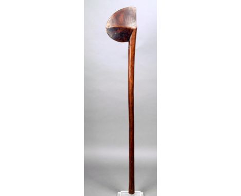 A Zulu staff South Africa wood with faceted axe blade, with alternate scorched decoration, the shaft with two notches under t