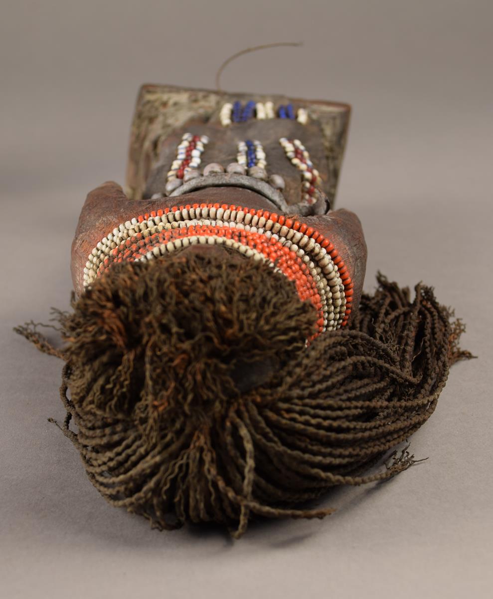 Two Nigerian bracelets beadwork, leather and cloth, 10cm and 11cm ...