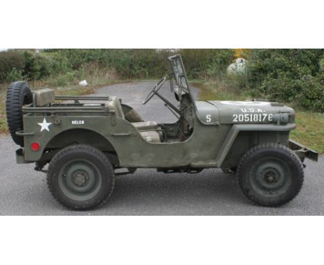 1945 Willys MB Jeep, 2,200 cc. Registration number YVL 535 (non transferrable). Chassis number MB 417508. Engine number MB 55