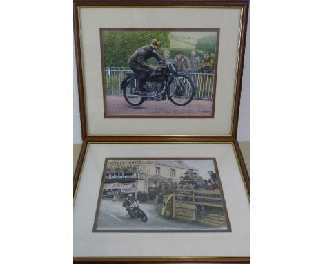 Bob Verney (1933 - 2017), Freddie Frith, 1937 Senior TT win on a 500 cc Norton at Creg-ny-baa, watercolour, signed, 26 x 35 c