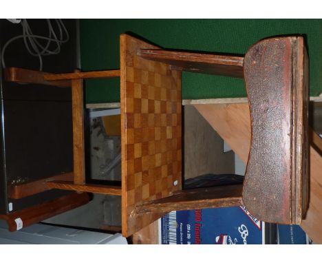 Rustic country style stool and a light oak occasional table 