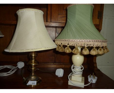 Brass turned table lamp and another (2)