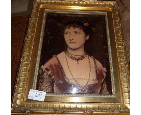 Gilt framed christoleum of a head and shoulder portrait of a young lady