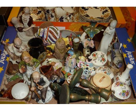 Box of decorative ceramics including Royal Grafton, Wedgwood 'Kutani Crane', Lladro style figurines etc.
