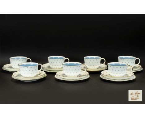 Susie Cooper Bone China Mid Century Part Teaset Approx 25 pieces in total, each on white ground with powder blue interior and