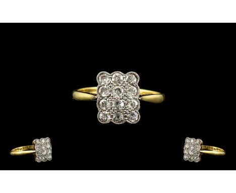 18ct Gold and Platinum - Attractive Diamond Set Ring, From the 1920's. The Shape and Quality of Ring are Excellent. Est Diamo