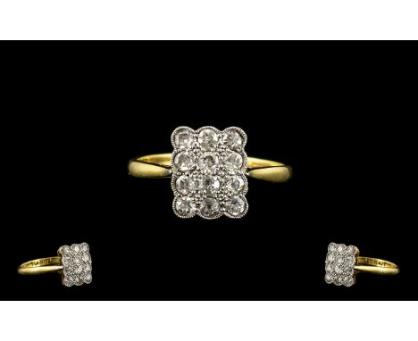 18ct Gold and Platinum - Attractive Diamond Set Ring, From the 1920's. The Shape and Quality of Ring are Excellent. Est Diamo