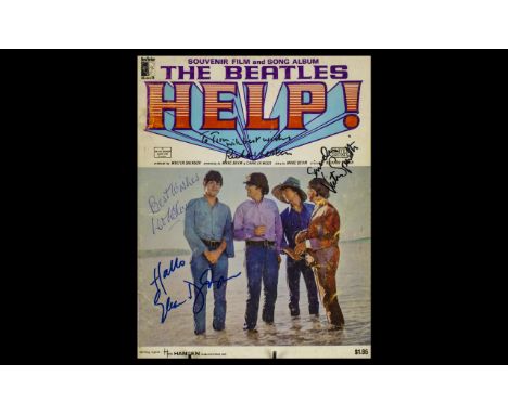 The Beatles 'Help' Song Book with Autographs on Cover of Richard Lester, Eleanor Bron, Leo McKern and Victor Spinetti.