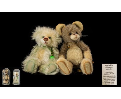 Charlie Bears Limited Edition Minimo Collection By Isabelle Lee Two Handmade Jointed Miniature Plush Bears In Glazed Display 