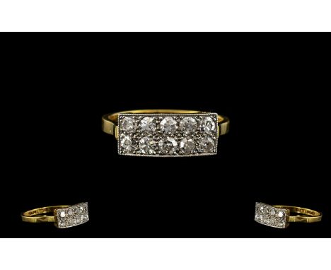18ct Gold - Nice Quality Pave Set Diamond Ring From The 1920's Period. The Ten Old Round Cut Diamonds of Excellent Colour, Es