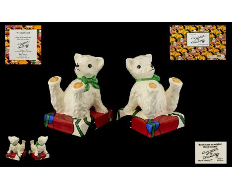 Wedgwood Bizarre Clarice Cliff Hand Painted Limited Edition Teddy Bear Bookends  Number 50 of 150, complete with box and cert