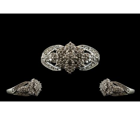 Ladies 9ct White Gold Diamond Set Cluster Ring - marked 9.375. Diamond weight marked to interior 0.33 pts. Ring size L. Pleas