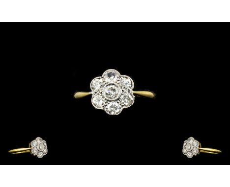 18ct Gold and Platinum Superb Diamond Set Cluster Ring Flower head Setting. The Diamonds and Settings are Top Quality. Est Di