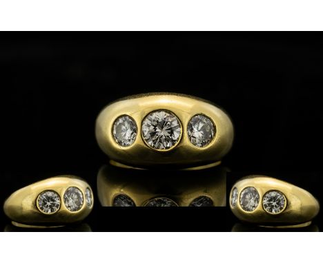 18ct Yellow Gold Gentleman's 3 Stone Diamond Ring - handsome gypsy set of very good quality. Estimated diamond weight 1.60 ct