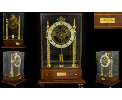 Scot Patent Electric Skeleton Clock Made By John Cartmell. Housed In A Large Beveled Glass Rectangular Shaped Dome. Which Sit