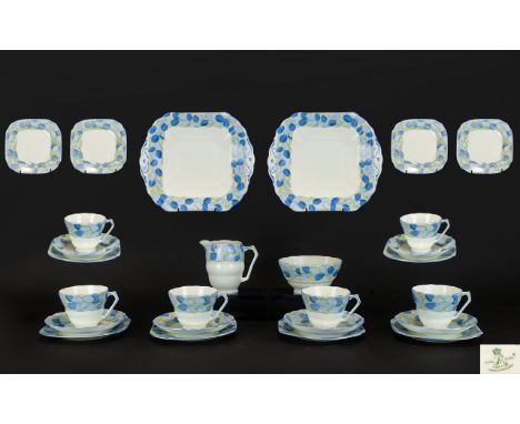 Fentons Bone China Art Deco Tea Service Pattern Number 6676 Comprising five cups saucers, side plates, two sandwich plates, m