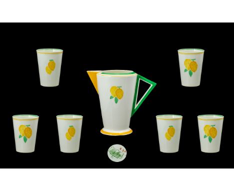Shelley Vogue Shape Art Deco Seven Piece Lemonade Set To include geometric, conical form pitcher and six accompanying beakers