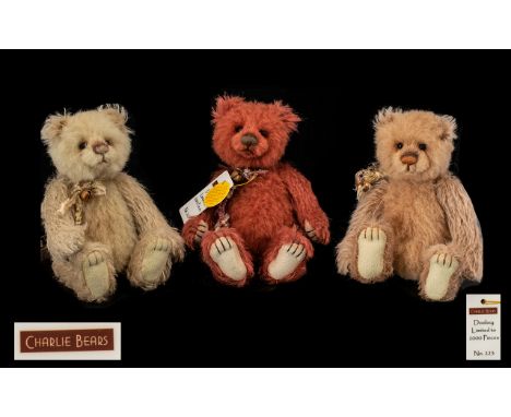 Charlie Bears Limited Edition Minimo Collection By Isabelle Lee Three Handmade Jointed Miniature Bears Each in very good cond