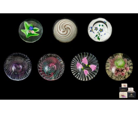 A Collection Of 6 Boxed Caithness Paperweights, 5 Marked to Boxes Reflections '91', Reflections Magenta, Apple Blossom, Blue 