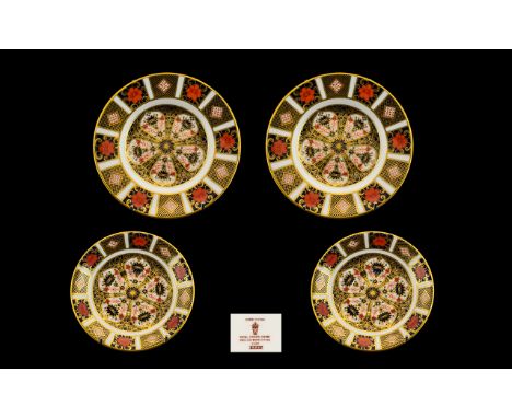 Royal Crown Derby Old Imari Pattern Single 22 ct Gold Band Pair of Side Plates and Matching Saucers ( 4 ) Pieces In Total. Pa