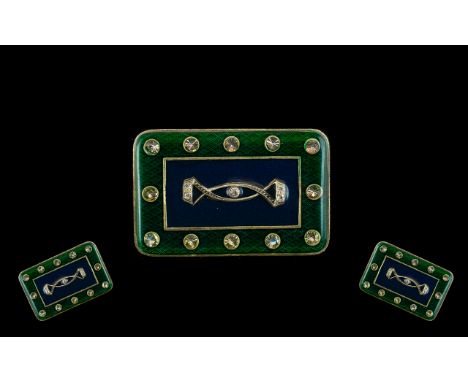Catherine Popesco Art Deco Style Enamel And Crystal Set Brooch Of rectangular form with pin back fastening, signed plaque to 