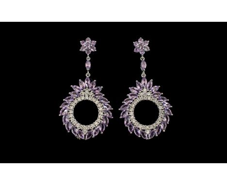 Rose de France Amethyst Statement Drop Earrings, 14cts, comprising 13cts of marquise cut Rose de France amethysts elegantly s